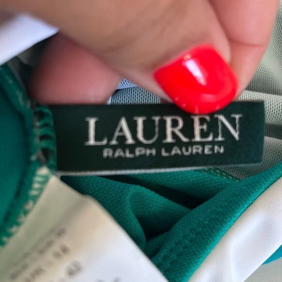 Lauren Ralph Lauren Halter One Piece Swimsuit Bathing Suit Size 10 Green Beach - Picture 7 of 8